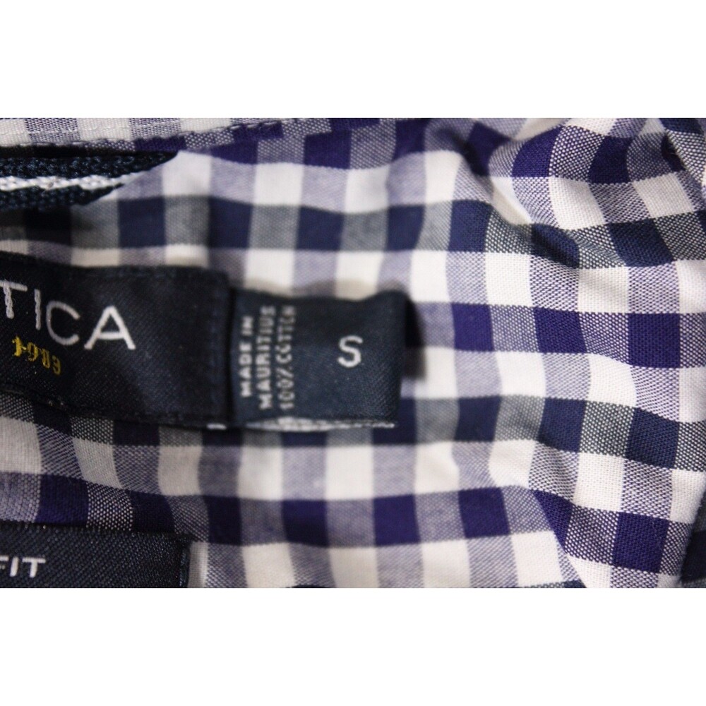 Nautica Shirt Mens Long Sleeve Purplish Blue gingham Button Up Slim Fit SZ S - Picture 9 of 9